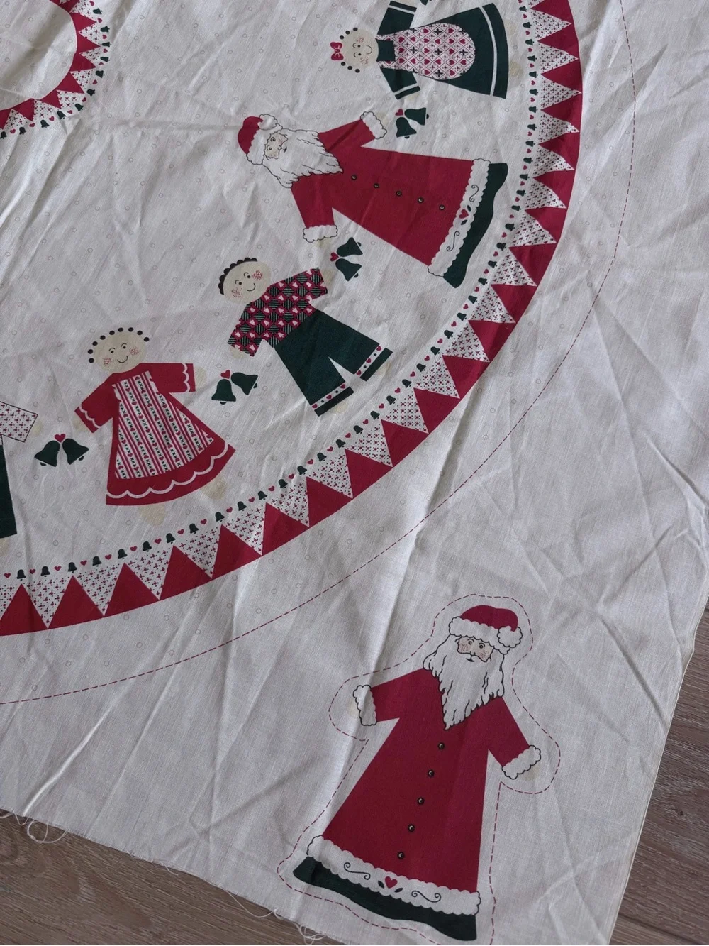 Vintage Santa Christmas Tree Skirt Fabric Panel DIY